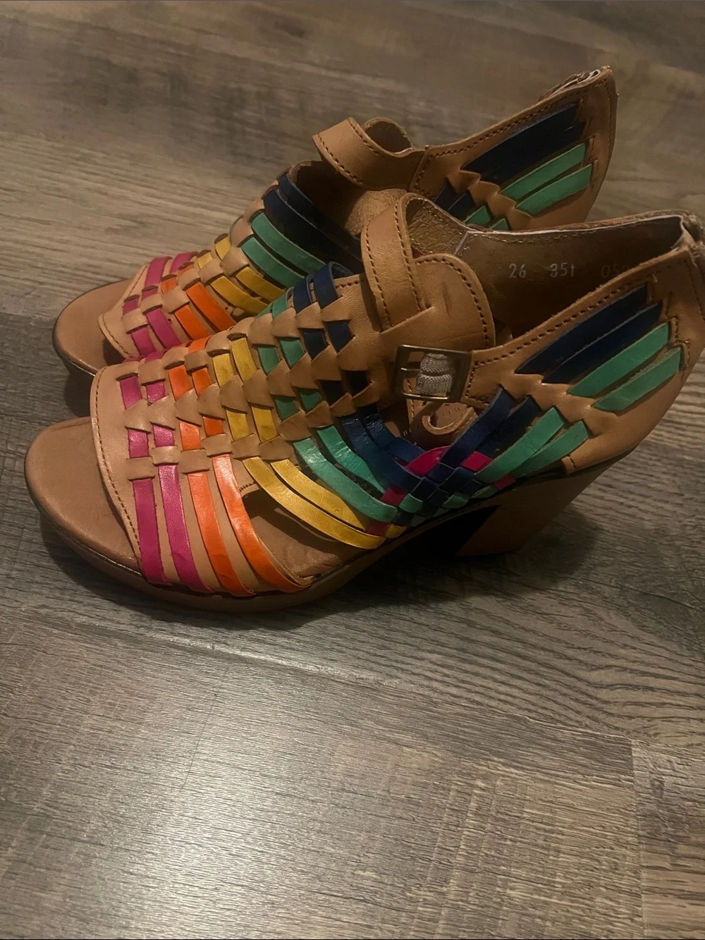 Tan Multicolor Strappy Block Heel Sandals